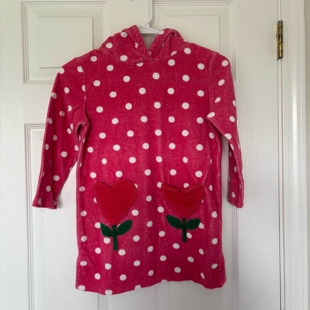 Mini Boden Girls Towel Beach Dress Pink Polka Dot Tulip Size 6-7